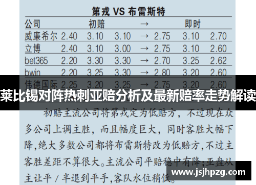 莱比锡对阵热刺亚赔分析及最新赔率走势解读
